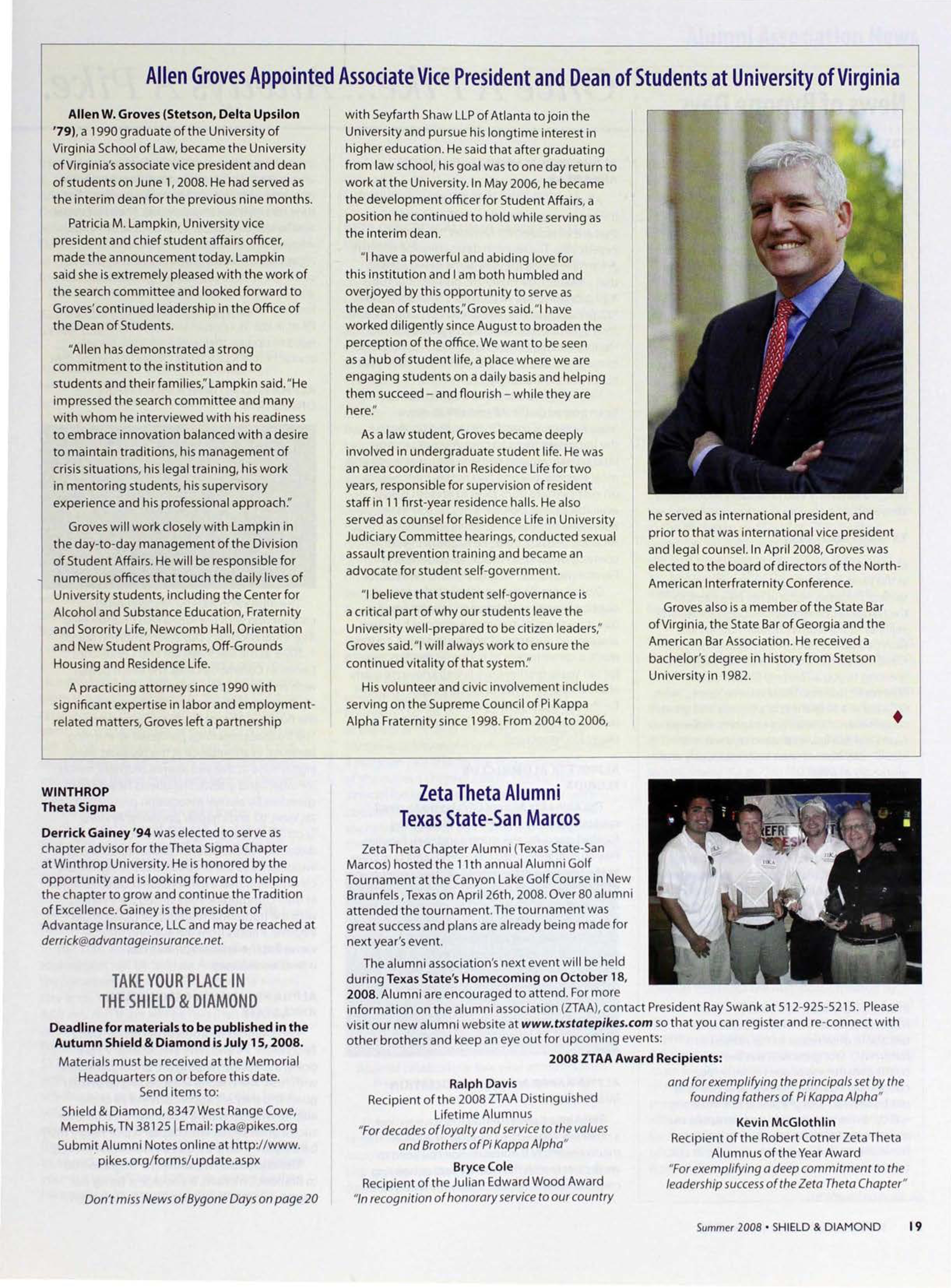 Allen Groves Appointed Associate Vice President and Dean of Students at University of Virginia